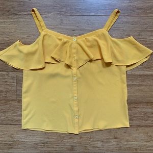Open shoulder yellow blouse